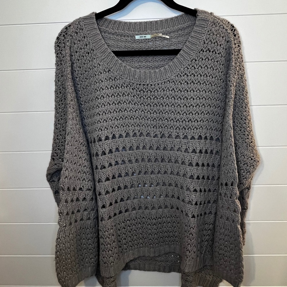 Kimchi Blue Gray Crochet Knit Oversized Sweater Women M Minimalist Neutral